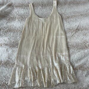 Diane von Furstenberg Sequin Silk Shift Orba Dress Off-White Size 4